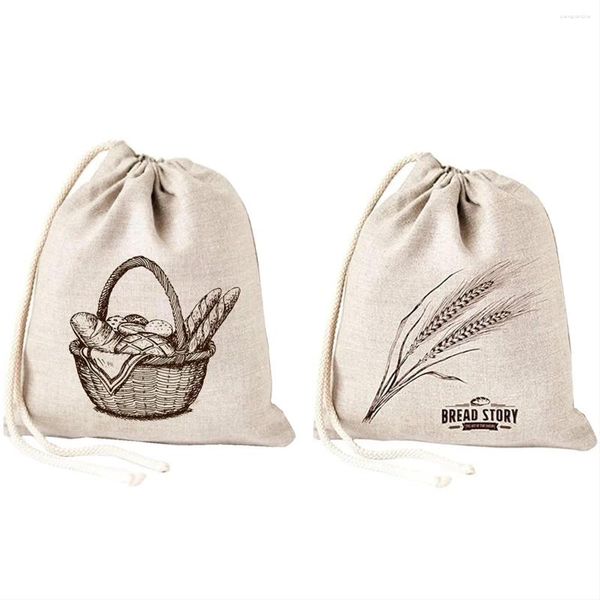 Bouteilles de stockage sacs à pain en lin-paquet de 2 Art Design naturel non blanchi alimentaire réutilisable sans danger pour l'artisan fait maison