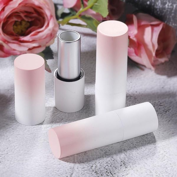 Botellas de almacenamiento Contenedor de labios Tubo brillante Lápiz labial Redondo Degradado Rosa Magnético Snap Recargable Shell Cosméticos Embalaje 12.1 mm