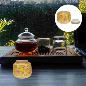 Botellas de almacenamiento té suelto de cerámica de cerámica de cerámica oriental set chino set lid de tapa de madera hermética recipiente de café vintage