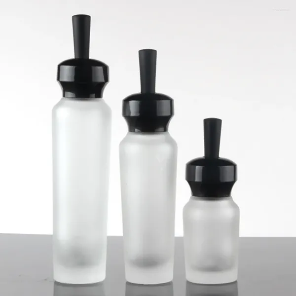 Bouteilles de rangement emballage cosmétique de luxe 50 ml à l'huile essentielle Bouteille en verre givré avec pipette pour cométique
