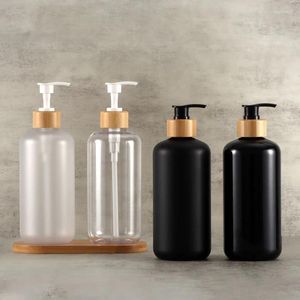 Opslagflessen Luxe mat wit zwart doorzichtig huisdier plastic 500 ml hervulbare shampoo bodylotion fles met bamboe pomp badkamer