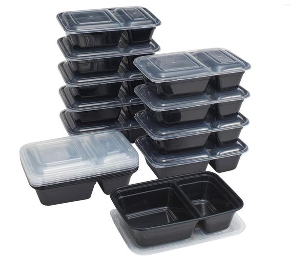 Bouteilles de stockage Mainstays 15PK 2-Compartiment Meal Prep Food Container Couvercle Transparent Noir 900ML