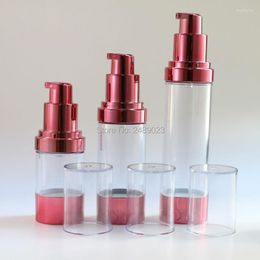 Bouteilles de stockage Outils de maquillage Paquet cosmétique de pompe sans air rose rouge de haute qualité avec bouchon transparent Bouteille rechargeable 10pcs / lot 30ml