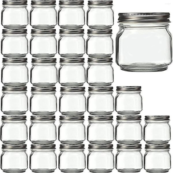 Botellas de almacenamiento Mason Jars Paquete de 8 250 ml - Pequeño con tapas plateadas Tarros para conservas | Decapado Para Mermelada De Jalea Miel