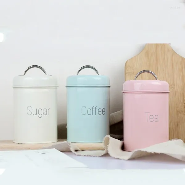 Bouteilles de stockage boîte en métal thé café pot de sucre cuisine scellé boîtes en fer Simple aliments secs étanchéité conteneur organisateur bouteille