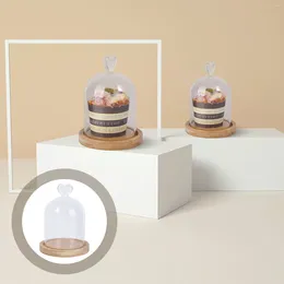Opslagflessen Mini-cakevorm Cloche met houten basisstandaard Glazen display Dome Heldere stolp voor dessertkaas-snoepplanten