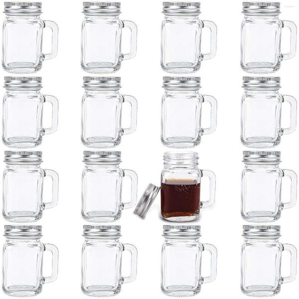 Botellas de almacenamiento Mini Mason Jar Mug Glass S Set con asas Vasos para beber whisky/tazas