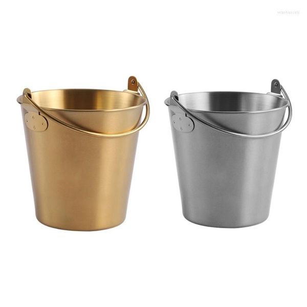 Botellas de almacenamiento Mini cubo de metal cubos de acero inoxidable pulido con asa para planta de arranque cubitos de hielo papas fritas oro o plata