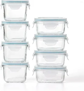 Opslagflessen Mini Herbruikbare 5 Ounce Rechthoekig 7 Vierkant Gehard Glas Voedselcontainer Set Voor Koelkast En Diepvries 8 Stuk