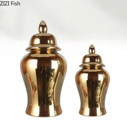 Bouteilles de rangement bocal général doré minimaliste avec couvercles vases en céramique arrangement de fleurs de bureau décoration pots de bijoux