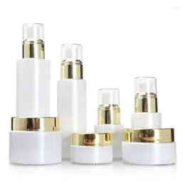 Opslagflessen Mist Spray Bottle Glass 20-100 ml Wit Refilleerbare Emuls Lotion Pomp Licht Gold Cap 20/30/50 g Lege Cosmetic Cream Jar