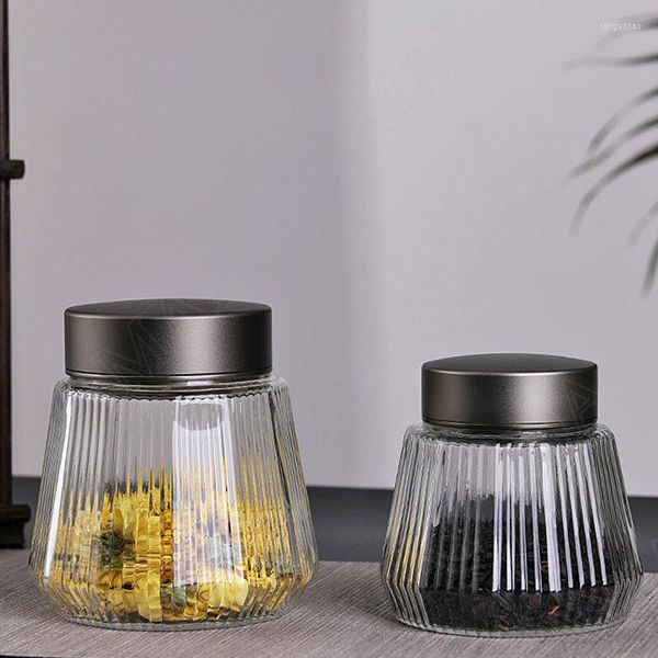 Botellas de almacenamiento Frasco de vidrio moderno Sala de estar Escritorio Raya vertical Relieve Organizador de té perfumado Simplicidad Frascos de dulces Decoración del hogar