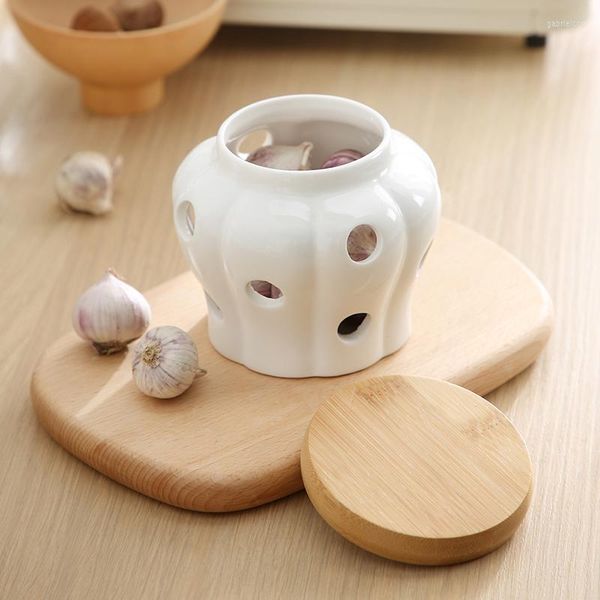 Bouteilles de rangement pot creux moderne ventilé en céramique cuisine boîte à ail de gingembre récipients en porcelaine ustensiles