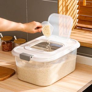 Opslagflessen moderne plastic rijstemmer bulk granen potten hoge capaciteit granen voedselcontainer specerijen organisator keuken accessoires