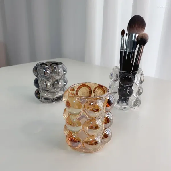 Bouteilles de stockage multi-usages créatif transparent cristal verre porte-crayon bougie tasse ornement nordique Ins boule maquillage brosse seau