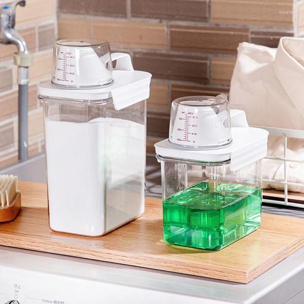 Botellas de almacenamiento Dispensador de detergente en polvo para ropa de usos múltiples Alimentos Granos Contenedor de arroz Vierta Boquilla Caja de taza de medición