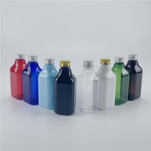 Bouteilles de stockage multicolore 200 ML X 25 bouteille carrée en plastique vide avec bouchon à vis en aluminium liquide cosmétique conteneur PET Toner