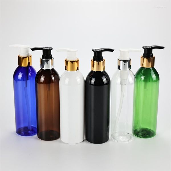 Botellas de almacenamiento Multicolor 250ML X 25 Plástico Redondo Hombro Loción Jabón líquido de viaje Contenedores de PET con bomba de aluminio anodizado