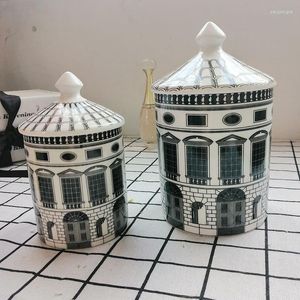 Opslagflessen Scandinavisch Klassiek Zwart-wit Architectuurkunst Keramiek Decoratief Pot Tank Met Deksel Vierkant DimSumPlateDecorativeTray