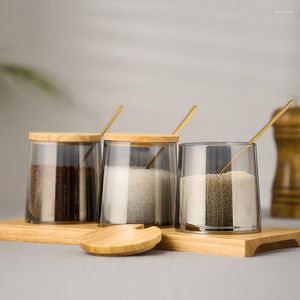 Opslagflessen Noordse keuken Spice Jar Set huishoudelijke glazen combinatie Jars zout en peper shaker kruiden fles MSG -dozen