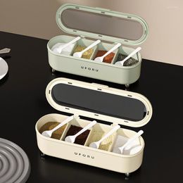 Botellas de almacenamiento Nordic Modern Kitchen Seasoning Box Set de cuatro compartimentos con cuchara Spice Salt Pepper Jar