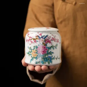 Opslagflessen Nordic Geschilderde Bloemen Keramiek Verzegelde Pot Snoep Koffie Thee Doos Veranda Decoratie Artefact Thuis