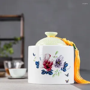 Bouteilles de stockage nordique scellées, résistantes à l'humidité, pot de fleurs en céramique peinte, réservoir en porcelaine blanche, céréales de cuisine, décoration de la maison