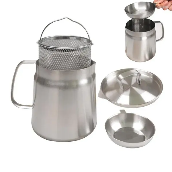 Botellas de almacenamiento, olla con filtro de aceite para cocina, hogar, contenedor multifuncional de acero inoxidable, grasa ergonómica