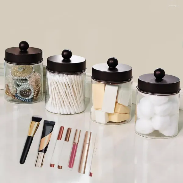 Bouteilles de rangement, pot d'organisation, ensemble de verre pour salle de bain, vanité, organisateur de maquillage, comptoir, conteneur d'apothicaire 4 pièces