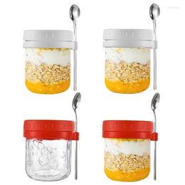 Opslag Flessen Nachtelijke Havermout Potten 2 stks Prep Containers Glas 13.5 oz Lekvrij Maaltijd Voor Ontbijt Cup Met deksel En Lepel