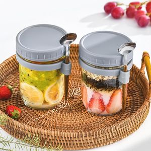 Opslag Flessen Overnight Oats Container Grote Capaciteit Moer Yoghurt Salade Cup Voedsel Luchtdichte Havermout Glazen Potten Met Deksel En Lepel