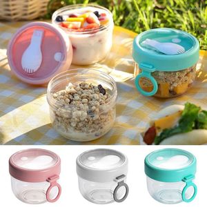 Opslagflessen Overnight Oats Jar Container Draagbare havermoutbekers met deksels en lepel 600ml Maaltijdvoorbereidingscontainers Herbruikbaar