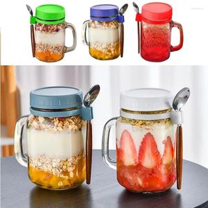 Botellas de almacenamiento avena durante la noche Jars Avina de vidrio hermética con tapa y cuchara Vegetable Vegetal Contenedor de ensalada de frutas para la cocina del hogar