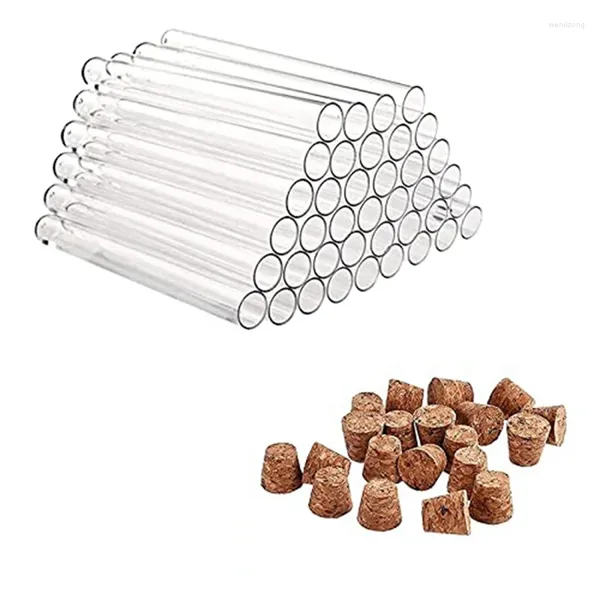 Bouteilles de rangement Pack de 40 tubes à essai en plastique avec bouchons en bouchon pour bricolage d'artisanat Liquides de liquides d'épices Fleurs 150x16 mm