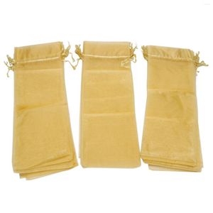 Embalaje de botellas de almacenamiento Bolsa de vino de organza cubierta de regalo de botella de malla transparente con vestido de cordón de Navidad (oro 30pcs)