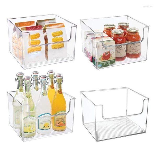Bouteilles de stockage garde-manger et réfrigérateur organisateur bacs pour armoires de cuisine conteneurs en plastique avec poignées tiroir Transparent réglable