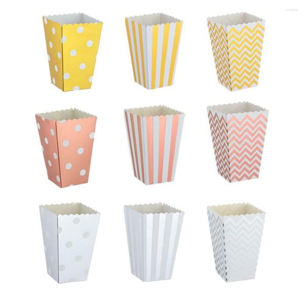 Bouteilles De Stockage Décor De Fête Vaisselle Jetable Boîtes De Pop-Corn Simple Boîte D'emballage De Bonbons Snack Dot Wave Rayé Or Rose Argent