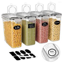 Opslagflessen Pasta -containers Set van 4 transparante luchtdichte graanboxen met schenkstickers 2.5L Capaciteit voor pantry
