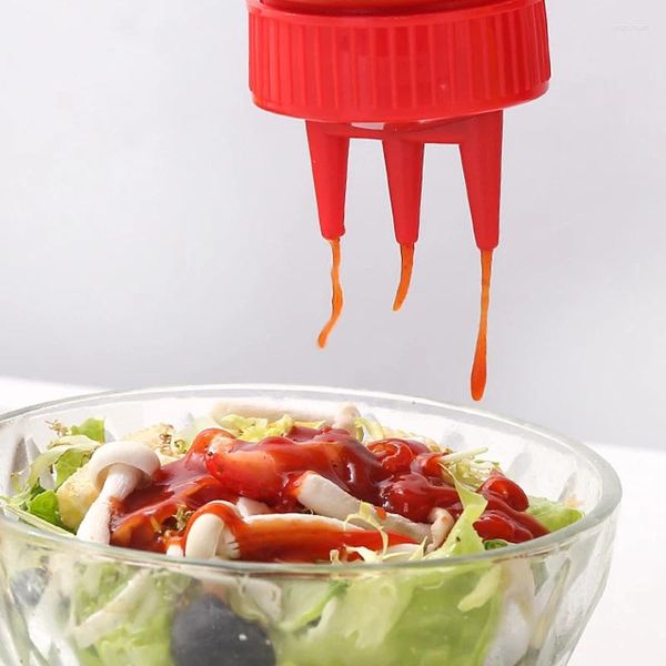 Bouteilles de rangement bouteille de comprimé Trois trous Condiment Dispensateur Sauce Vinegre Ketchup Sauces Cruit Sauces Moutarde de tomate