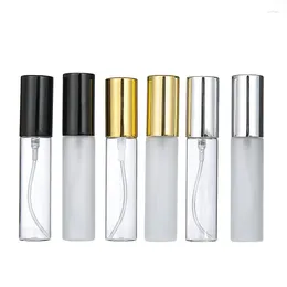 Bouteilles de stockage Bouteille de parfum Cosmétique Verre Clear Frost Flacons Mini 10 ml 50 pièces Or Argent Noir Pompe de pulvérisation Conteneur d'emballage portable