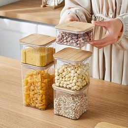 Bouteilles de stockage PET plastique alimentaire boîte scellée avec couvercle en bambou grains de café cuisine conteneurs conteneur organisateur