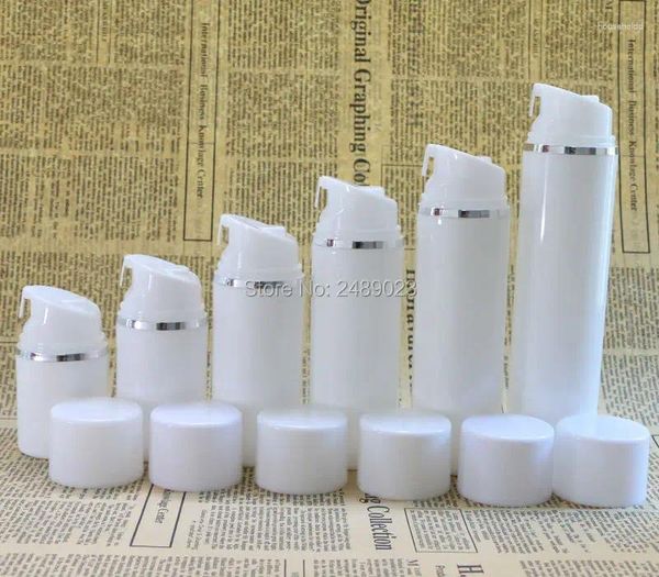 Bouteilles de rangement bouteille sans air en plastique avec ligne argentée contenants cosmétiques vides emballage de capuchon blanc 100 pcs / lot DHL