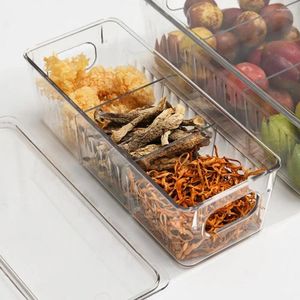 Opslagflessen plastic mand transparante voedselbox met handgatverdeler niet-skid bodem groentefruit caddy bin voor koelkast
