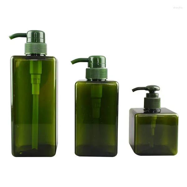 Bouteilles de rangement bouteille en plastique vide vide vert carré forme de compagnie de lotion de lotion cosmétique de lotion de lotion rechargeable gel de douche d'emballage de shampooing rechargeable