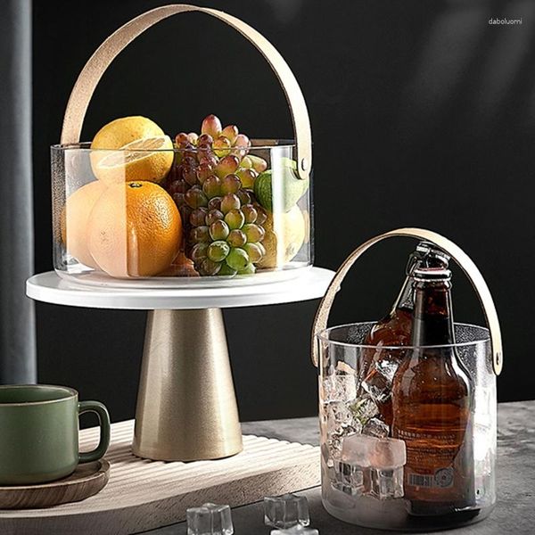 Botellas de almacenamiento Cubo de hielo transparente de plástico con correa de mano para vino, champán, cerveza, efecto de enfriamiento, cesta de fruta portátil duradera