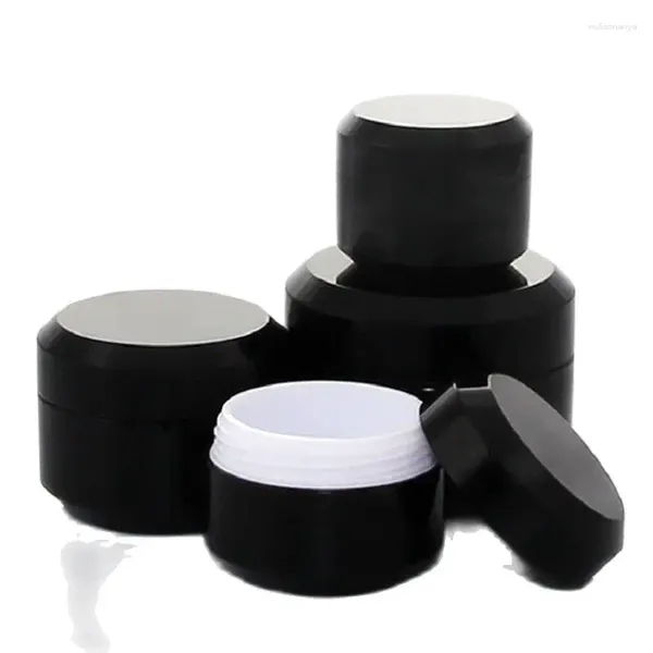 Botellas de almacenamiento Jar de crema de plástico Al por mayor 5G 15G 30G 50pcs Doble Loción Negra Botella recargable Cosmética Cosmética Recipientes Jars