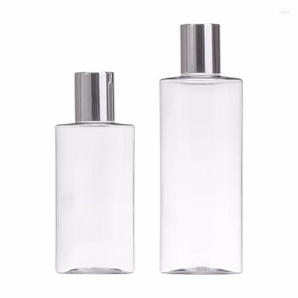 Bouteilles De Stockage Bouteille Vide En Plastique Plat Rond PET Couvercle À Vis Argenté Brillant Avec Bouchon Intérieur 120ml200ml Conteneur D'emballage Toner 25 Pièces