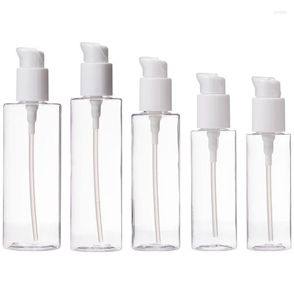 Botellas de almacenamiento de plástico, botella transparente recargable, loción, bomba blanca, hebilla de tarjeta, 100ml, 120ml, 150ml, 200ml, 250ml, contenedor de embalaje, tóner