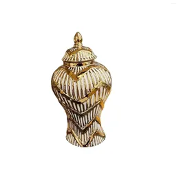 Bouteilles de stockage Vase à fleurs en porcelaine Pot de gingembre Lignes de couleur dorée avec couvercle Style européen