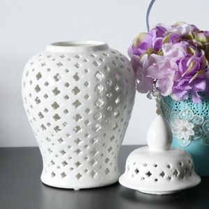 Bouteilles de stockage Pot en porcelaine Vase avec couvercle lanterne treillis gingembre pour décoration cadeau affichage